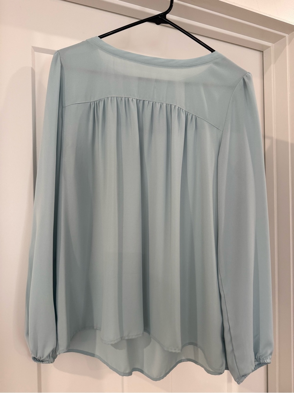 LOFT Outlet Pale Blue Long-Sleeve Gathered Back Blouse